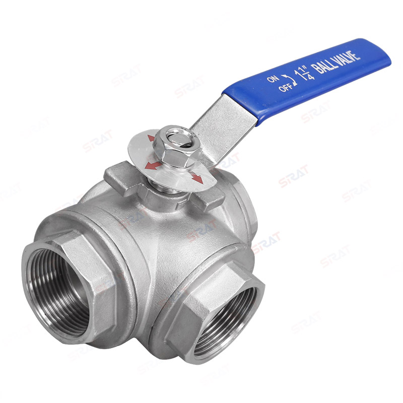 Three way threaded ball valve