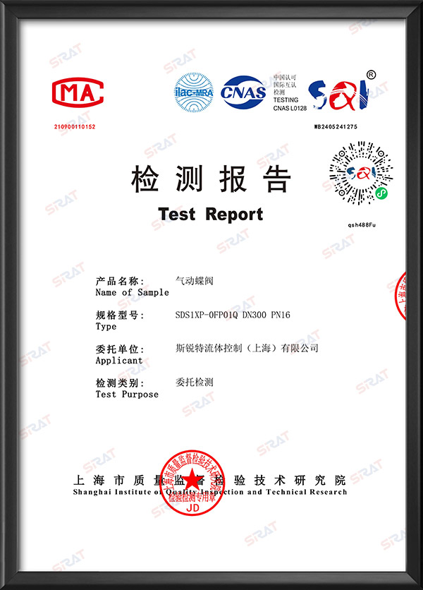 CMA Inspection and Testing Report - Pneumatic Butterfly Valve