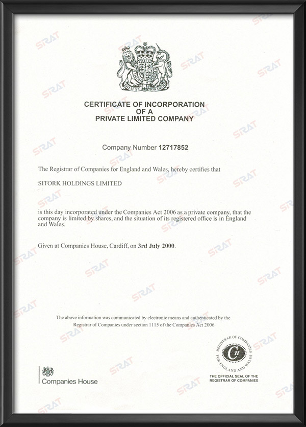 UK Registration Certificate
