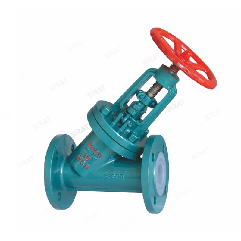 Fluorine lined Y-shaped globe valve
