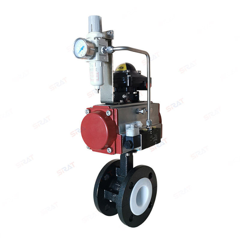 Fluorine lined pneumatic flange butterfly valve