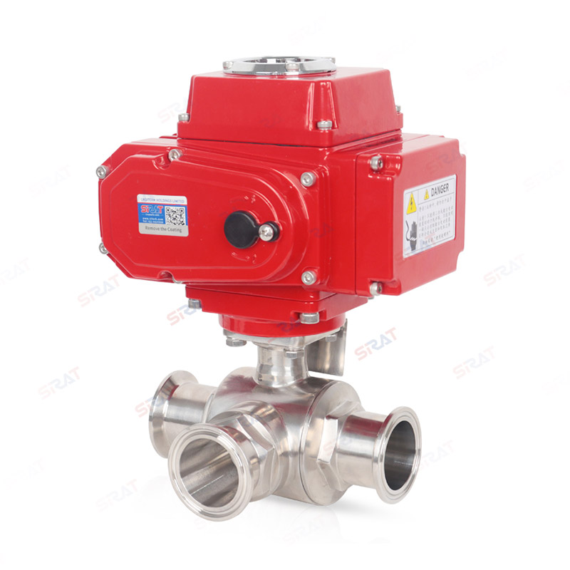 Electric three-way ball valve sanitary grade