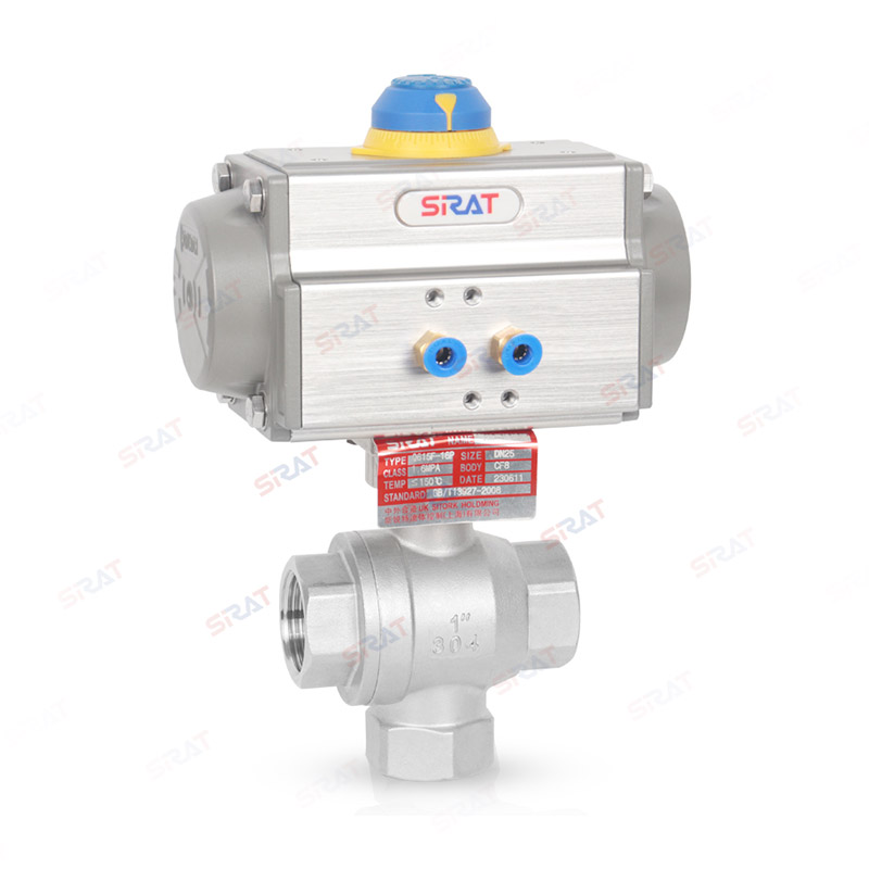 Pneumatic vertical three-way ball valve