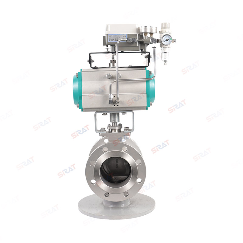 Pneumatic V-shaped flange regulating ball valve