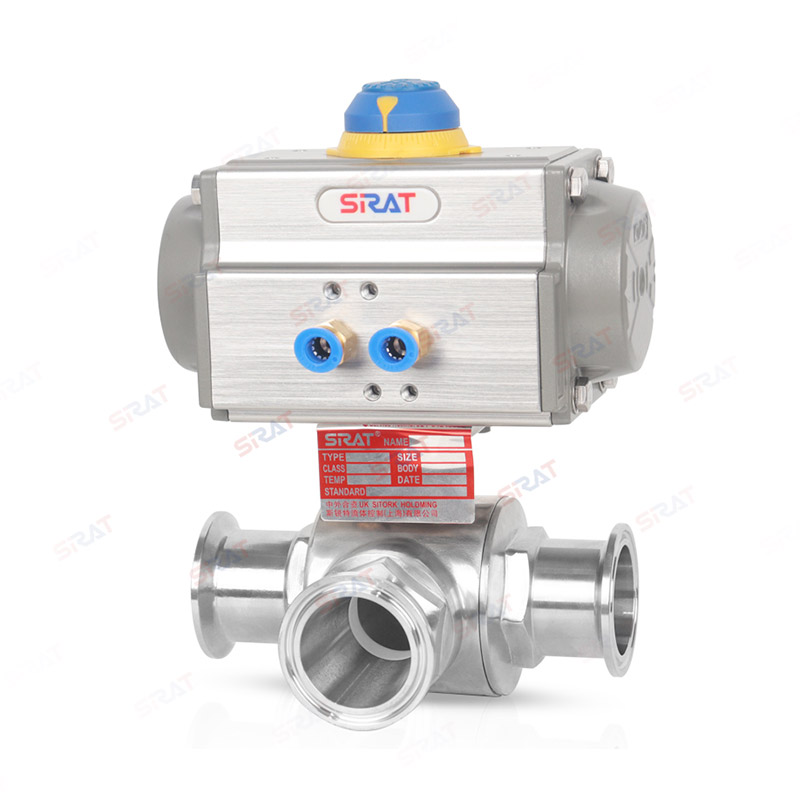 Pneumatic quick installation three-way ball valve