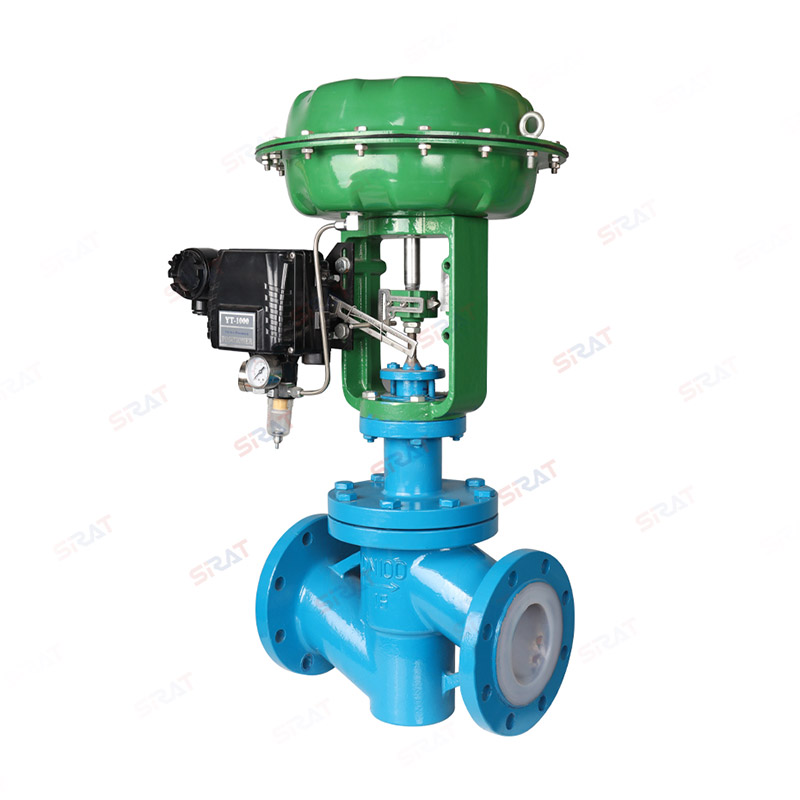 Pneumatic fluorine lined regulating valve