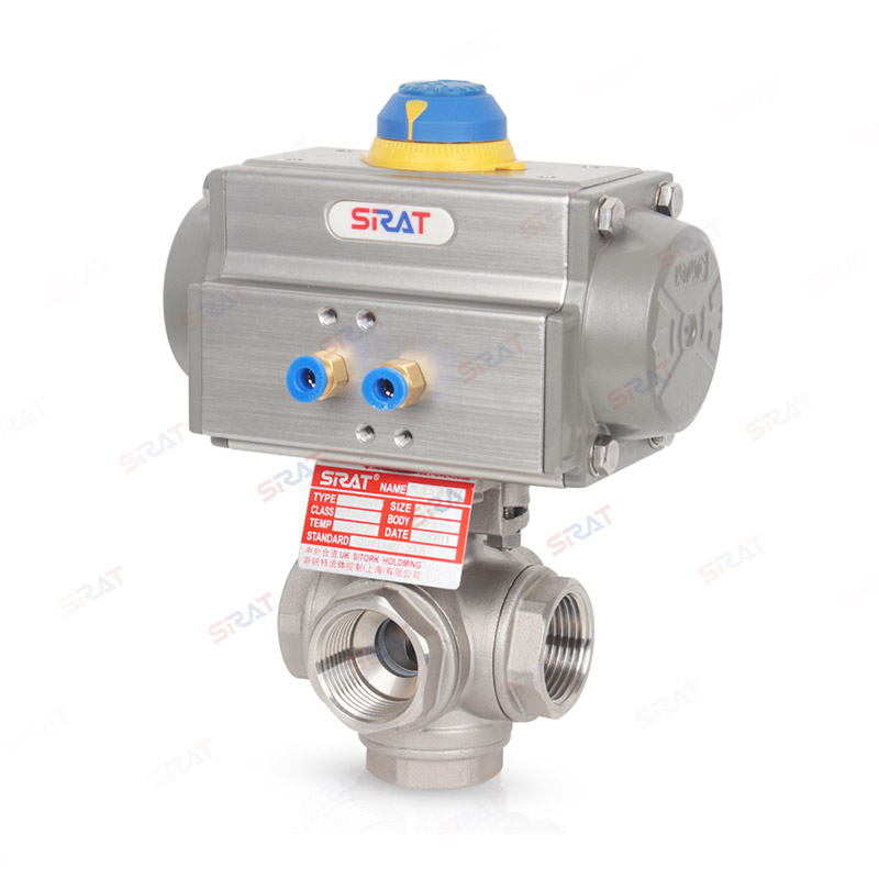 Pneumatic five way ball valve